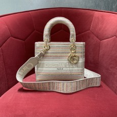 OC공장 디올 Lady D-Lite 줄무늬 패브릭 토트백 24cm