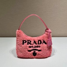하웨이 프라다 로고 프린트 테리 호보백 핑크