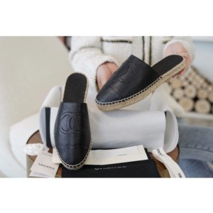 (HappyShoese공장) C.레더 CC 로고 에스파드류 슬리퍼 블랙