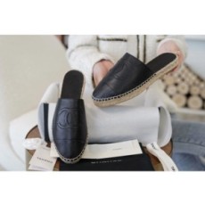 (HappyShoese공장) C.레더 CC 로고 에스파드류 슬리퍼 블랙