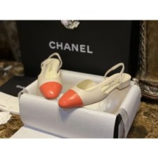 (HappyShoese공장) C.레더 배색 CC 로고 샌들 로우힐 슬링백 3컬러