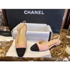 (HappyShoese공장) C.배색 CC 로고 샌들 로우힐 슬링백