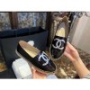 (HappyShoese공장) C.주름 레더 은색 CC 로고 플랫 에스파드리유 블랙
