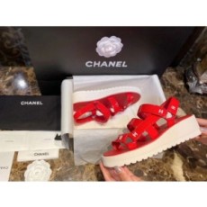 (HappyShoese공장) C.페이던트 화이트 CC 로고 스트랩 웨지 샌들 2컬러