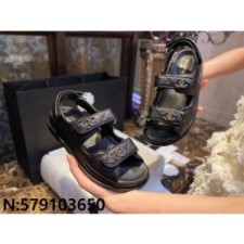 [HappyShoese공장] C. 클래색 리치 무늬 CC 로고 샌들 블랙