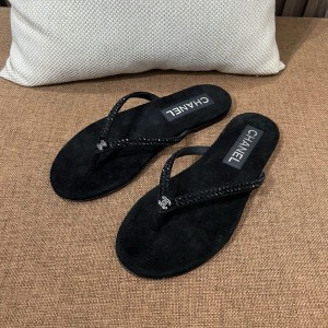 (IU공장) 샤넬 CC로고 크리스탈 벨벳 플립플랍 쪼리(2color)