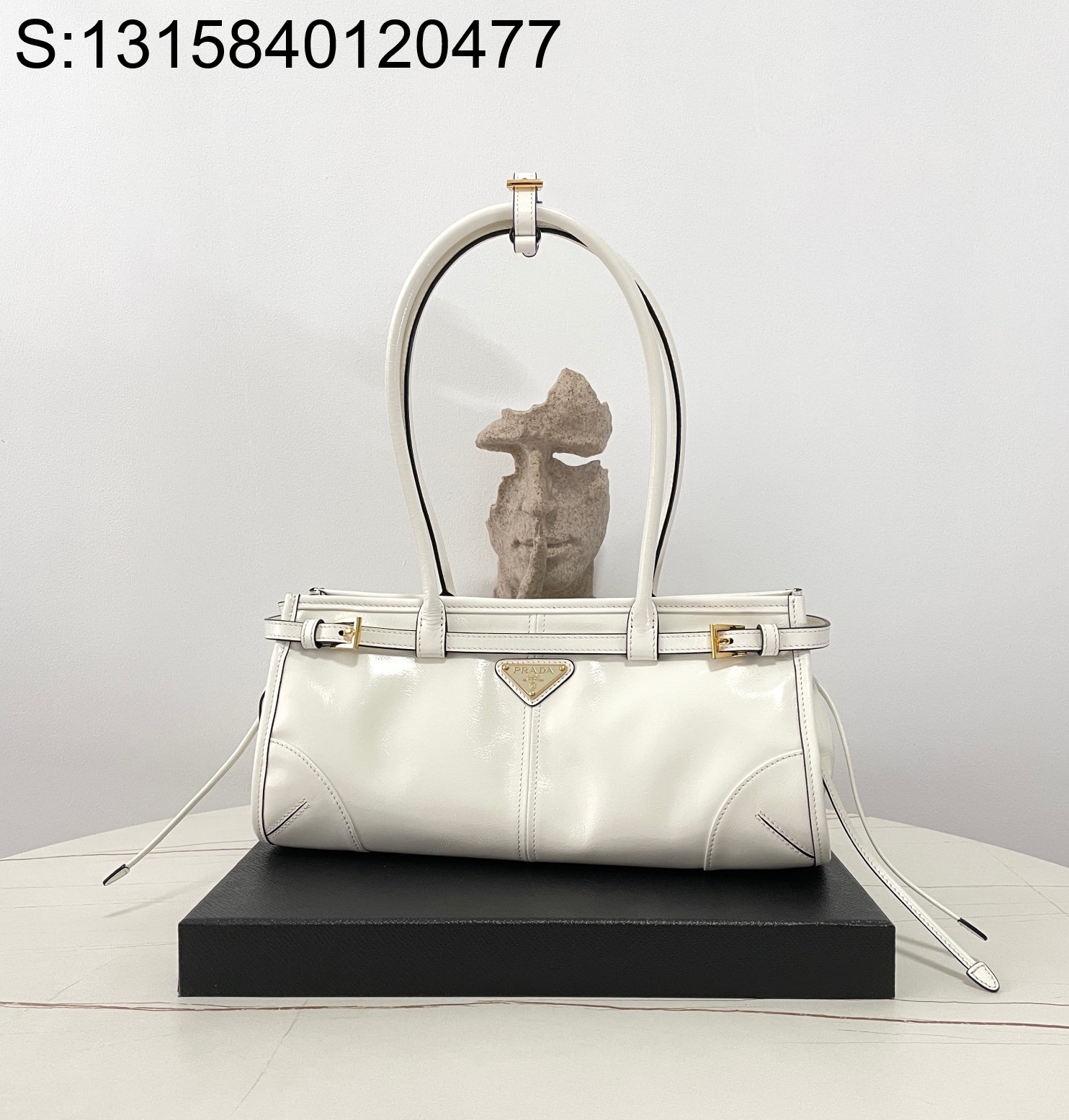 블랙프레임공장 프라다 보니 미디엄 가죽 핸드백 1BA426 32*15.5*12cm 화이트