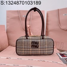 [JHL] 미우미우 캔버스 앤 레더 보 백 하운드투스 초콜릿 28*12*9cm 5BB147