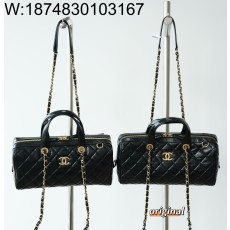 [LP공장] 샤넬맥시 볼링백 페이턴트 크럼플드 카프스킨 골드 메탈 블랙 17*31*13cm