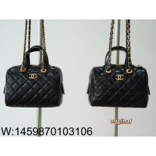 [LP공장] 샤넬맥시 볼링백 페이턴트 크럼플드 카프스킨 골드 메탈 블랙 17*21*13cm 스몰