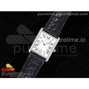 AF공장 까르띠에 탱크솔로 28MM 쿼츠 다이아베젤 Tank Solo Ladies 28mm SS AF 1_1 Best Edition White Dial Diamonds Bezel on Black Crocodile Strap Ronda Quartz