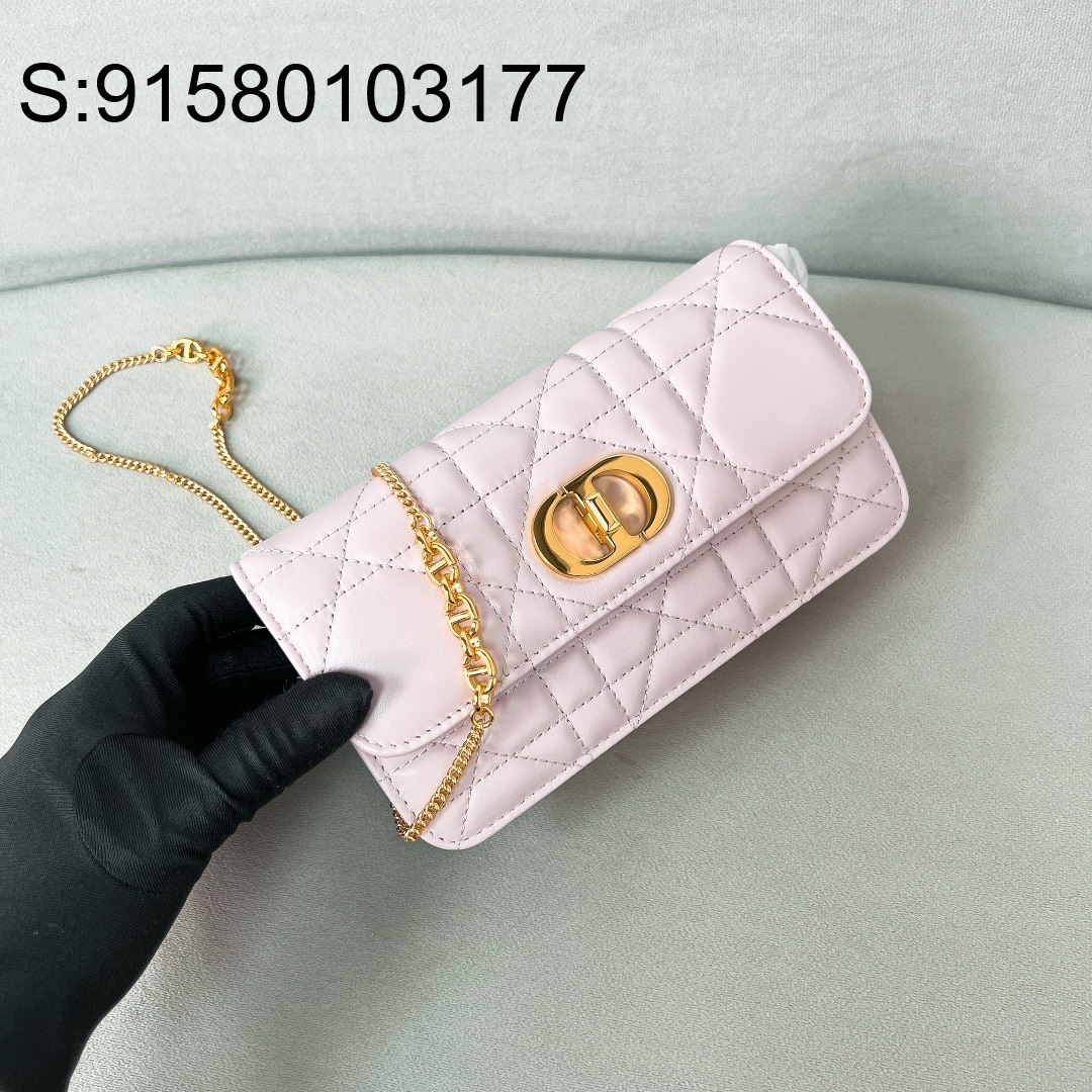 [JHL] 디올 미스 카로 파우치 체인 매크로까나쥬 램스킨 파우더 핑크 20*11.5*3.5cm