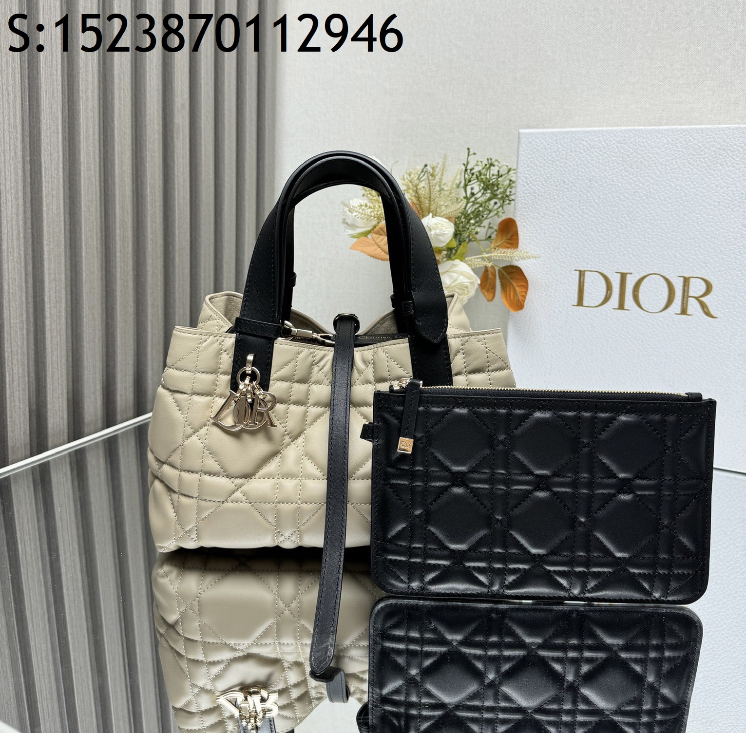 [JHL] 디올 스몰 뚜주흐 백 매크로까나쥬 카프스킨 로프 베이지 블랙 M2822 23*15*15cm