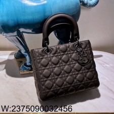 [엔젤] 디올 미디엄 레이디백 까나쥬 24*21*12cm 무광 블랙