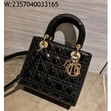 [엔젤] 디올 미디엄 레이디백 페이턴트 까나쥬 24*21*12cm 블랙 금장